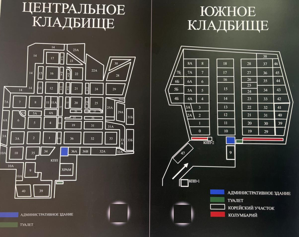 Схема участков Щербинского кладбища с номерами